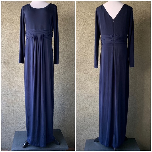 “Calvin Klein” Navy Long-Sleeve Polyester Jersey Knit Maxi-Dress size 14 - Picture 2 of 12